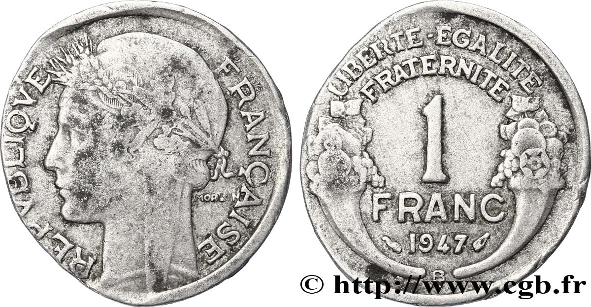 1 franc Morlon, légère, erreur de flan ? 1947 Beaumont-Le-Roger F.221/12 var. VF20 
