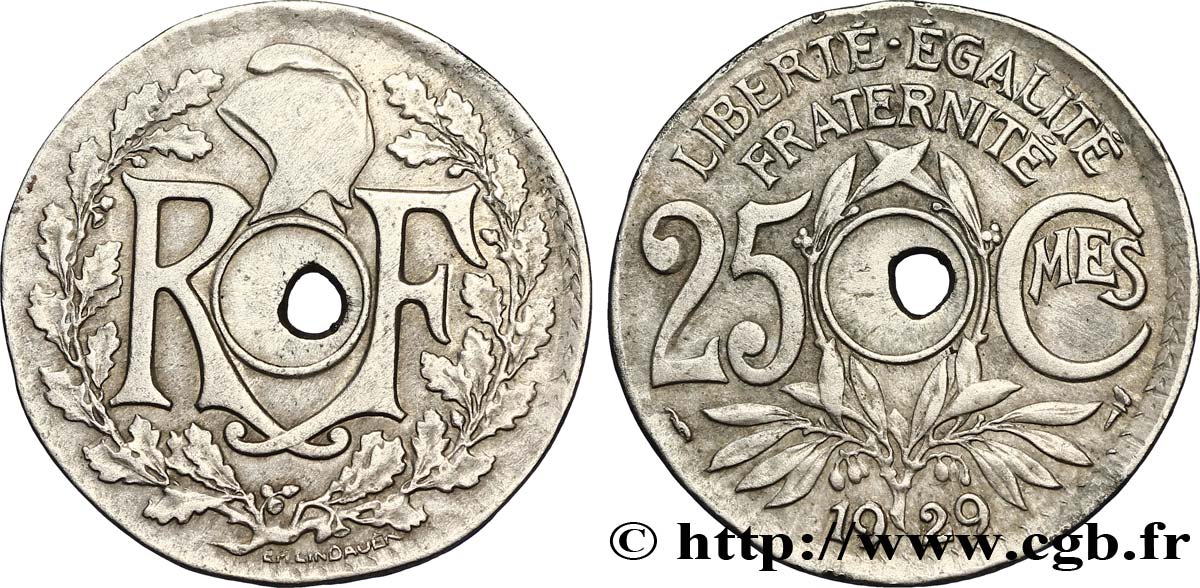 25 centimes Lindauer, petite perforation 1929  F.171/13 var. MB35 
