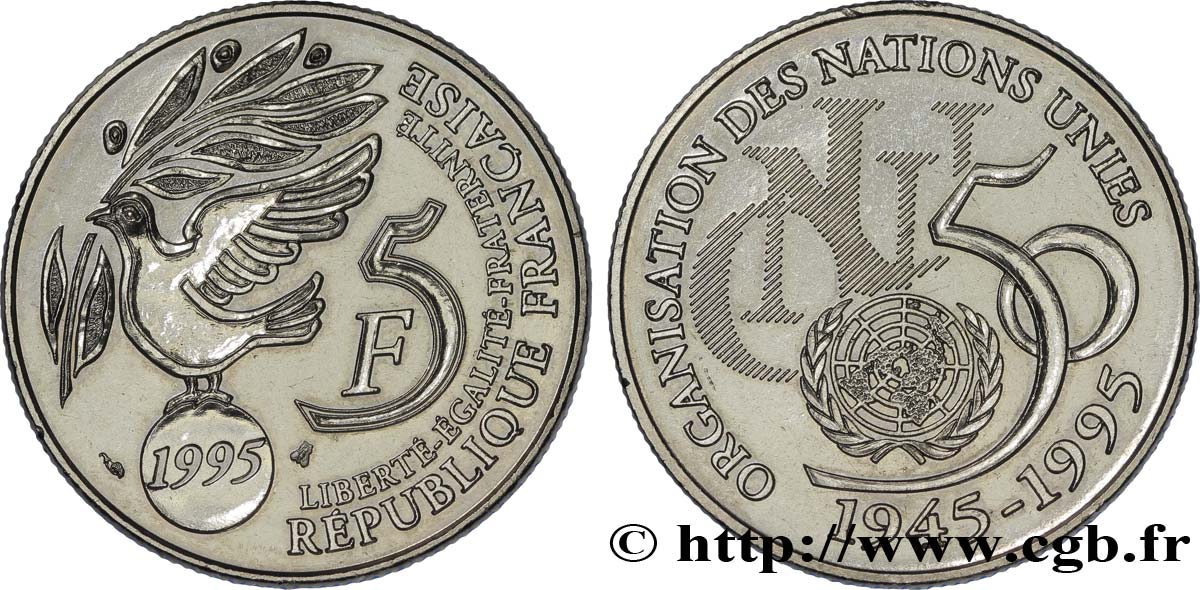 5 francs Cinquantenaire de l’ONU 1995  F.345/1 SUP58 