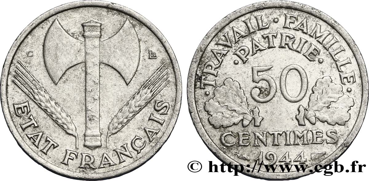 50 centimes Francisque, légère 1944 Castelsarrasin F.196/6 MBC48 
