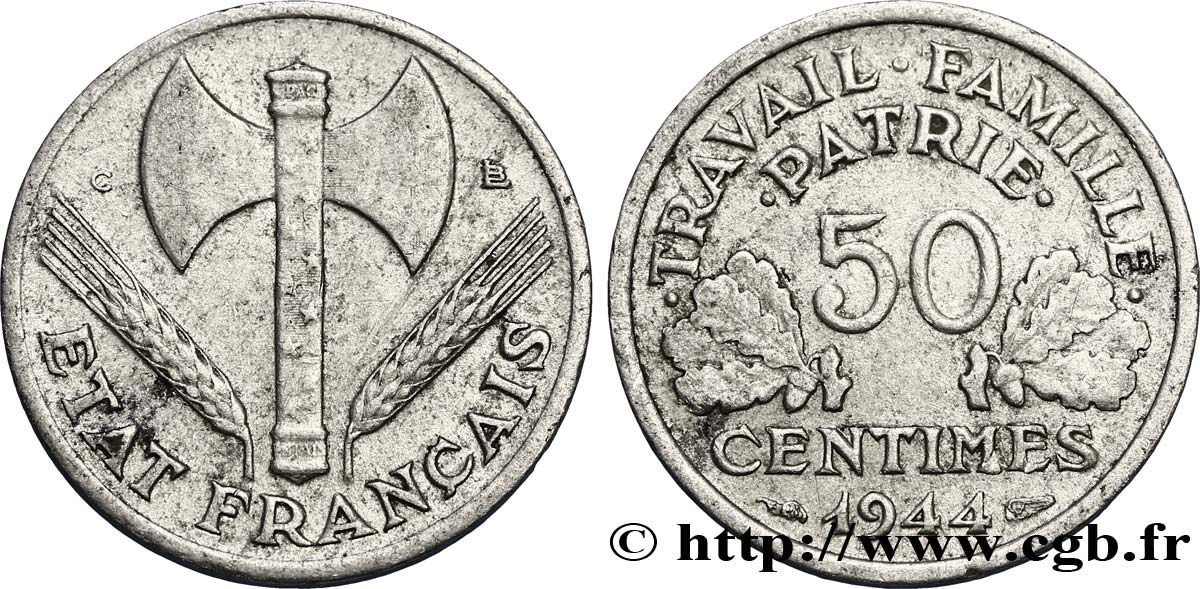 50 centimes Francisque, légère 1944 Castelsarrasin F.196/6 TTB48 