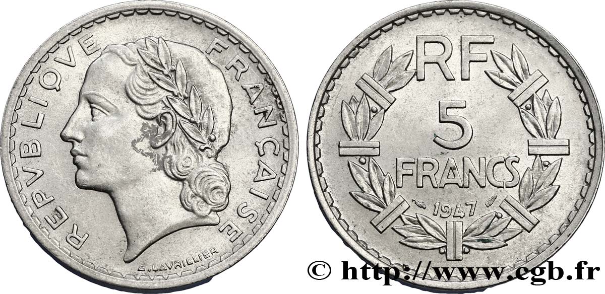 5 francs Lavrillier, aluminium 1947  F.339/9 SUP58 