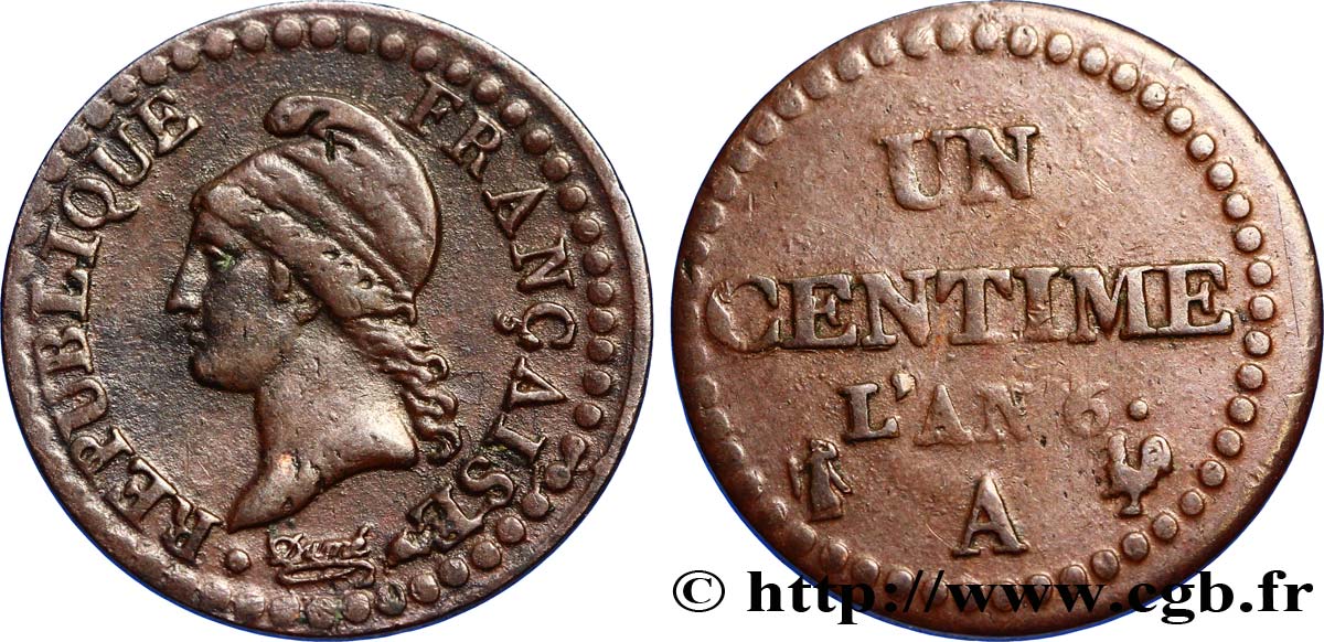 Un centime Dupré, 6 normal 1798 Paris F.100/3 MBC40 