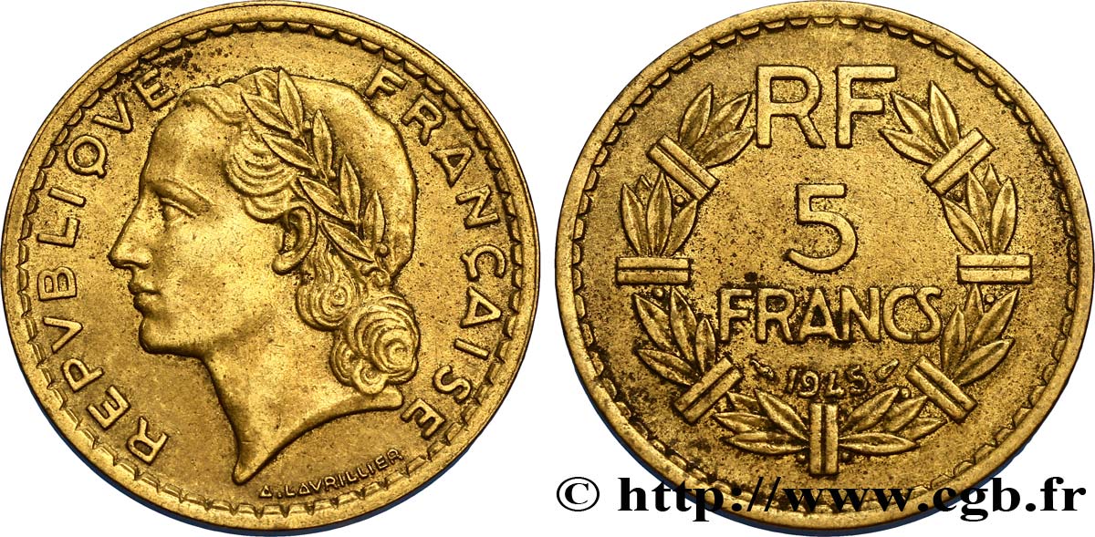 5 francs Lavrillier, bronze-aluminium 1945  F.337/5 TTB48 