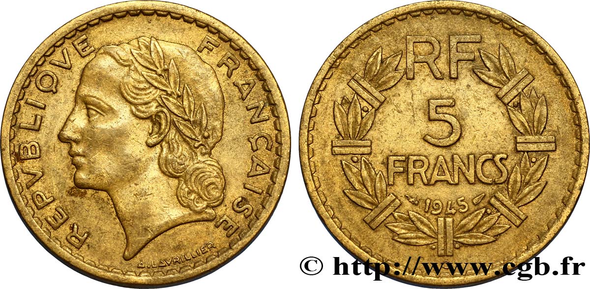 5 francs Lavrillier, bronze-aluminium 1945 Castelsarrasin F.337/6 XF45 