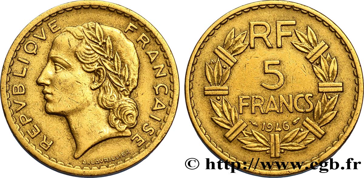 5 francs Lavrillier, bronze-aluminium 1946 Castelsarrasin F.337/8 TTB45 