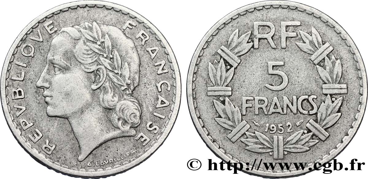 5 francs Lavrillier, aluminium 1952  F.339/22 TB30 