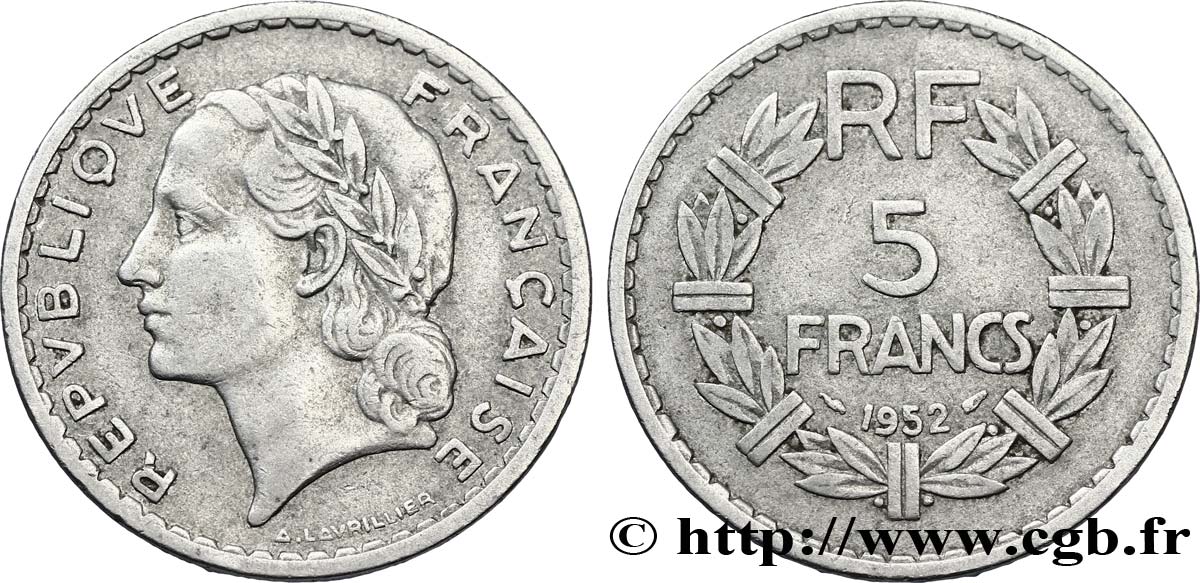 5 francs Lavrillier, aluminium 1952  F.339/22 VF30 