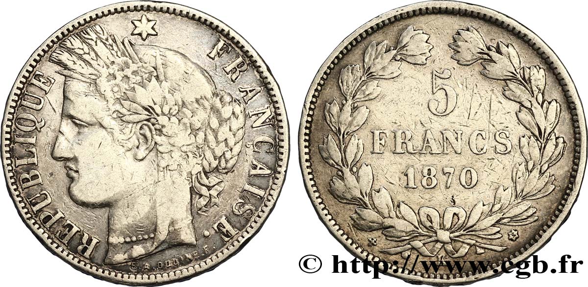 5 francs Cérès, sans légende 1870 Bordeaux F.332/5 TB25 