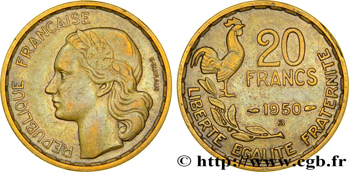 20 francs G. Guiraud, 3 faucilles 1950 Beaumont-Le-Roger F.402/5 TTB40 