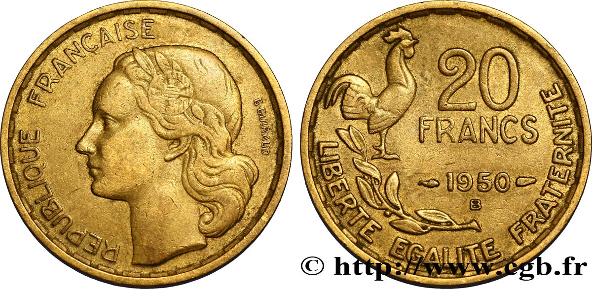 20 francs G. Guiraud, 3 faucilles 1950 Beaumont-Le-Roger F.402/5 TTB40 