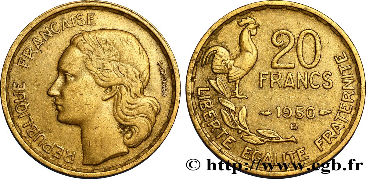 20 francs G. Guiraud, 3 faucilles 1950 Beaumont-Le-Roger F.402/5 TTB40 