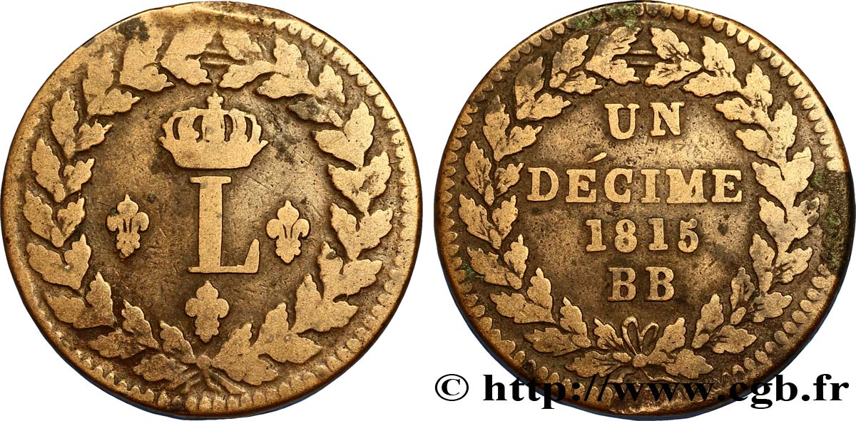 Un décime à l’L couronnée 1815  Strasbourg F.132A/1 VF20 