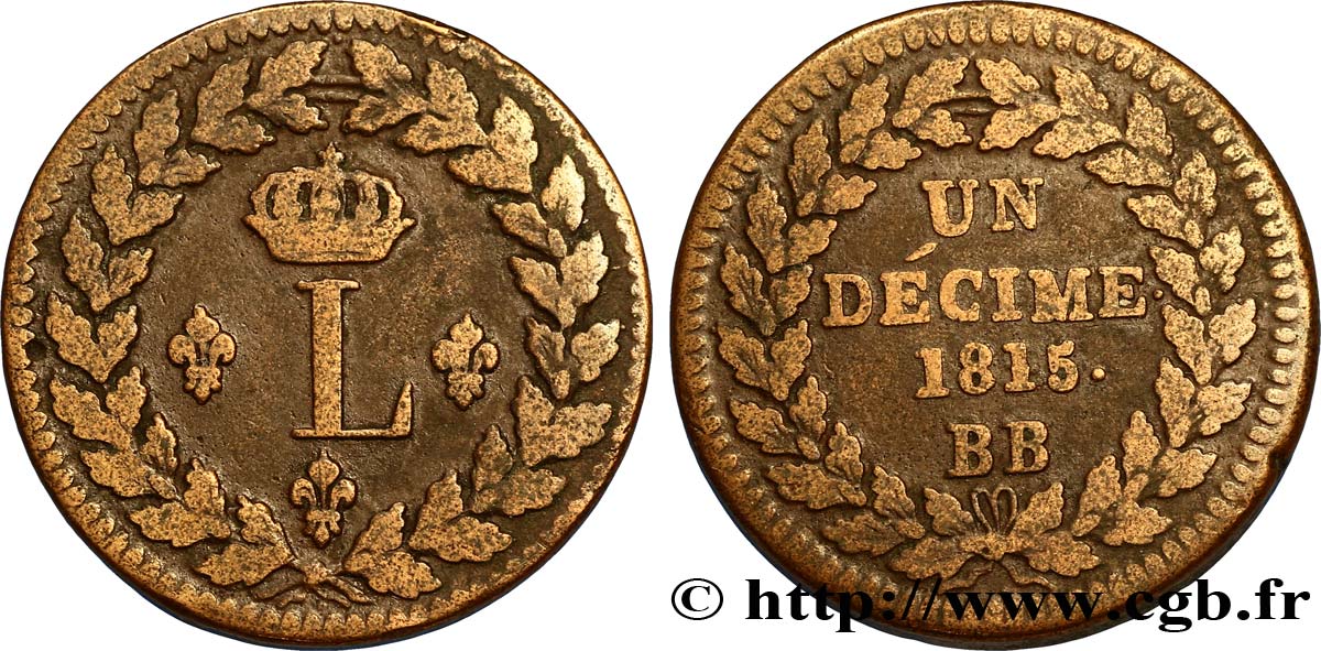 Un décime à l’L couronnée 1815  Strasbourg F.132A/3 TB35 