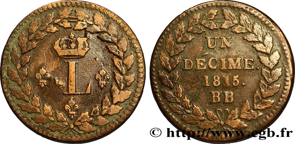 Un décime à l’L couronnée 1815  Strasbourg F.132A/3 TB35 
