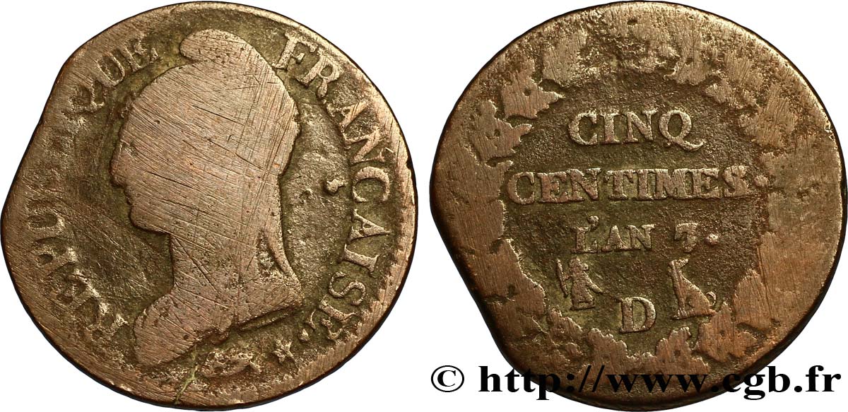 Cinq centimes Dupré, grand module 1799 Lyon F.115/68 B8 