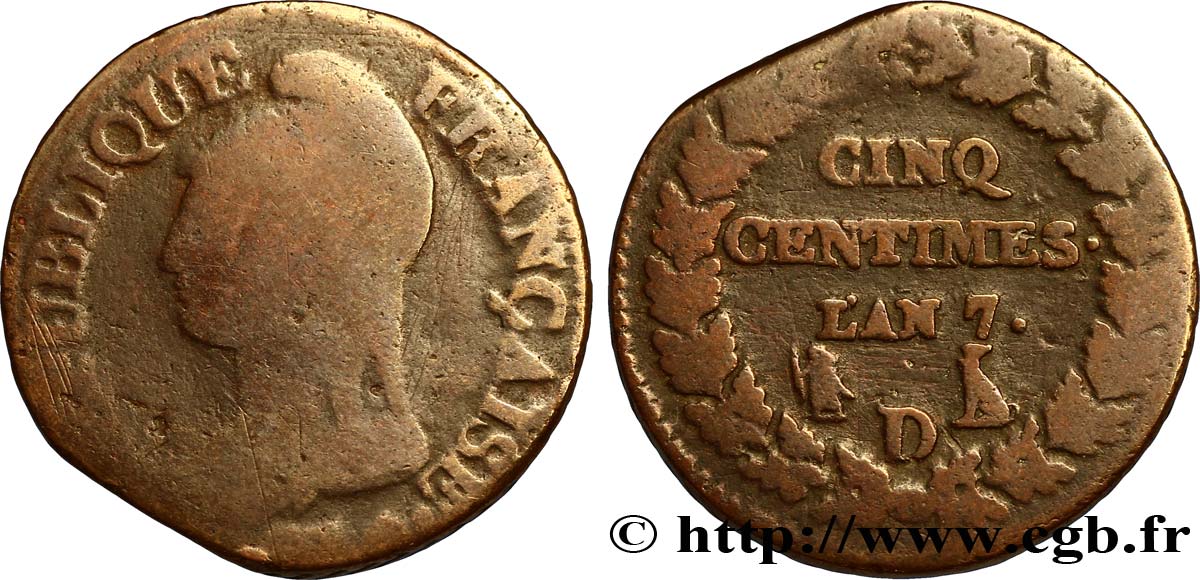 Cinq centimes Dupré, grand module 1799 Lyon F.115/68 B6 