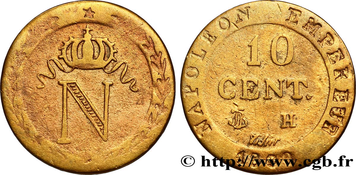 Faux de 10 cent. à l&nbsp;N couronnée 1808 La Rochelle F.130/5 var. TB25 