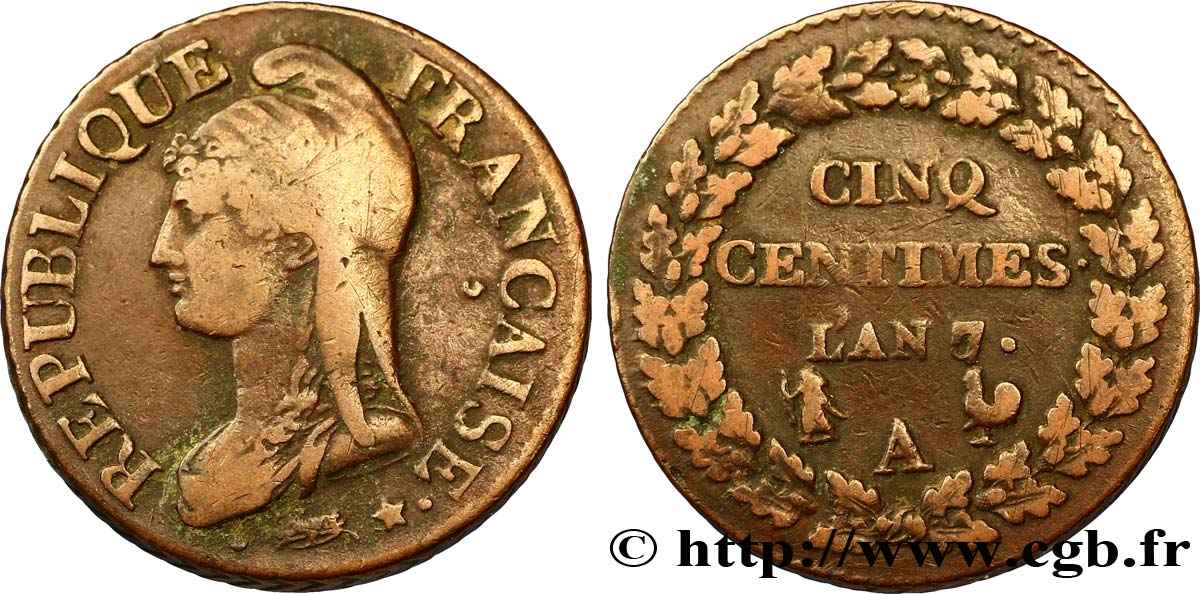 Cinq centimes Dupré, grand module 1799 Paris F.115/46 VF35 