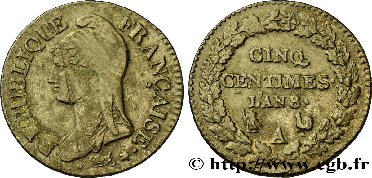 Cinq centimes Dupré, grand module 1800 Paris F.115/85 TTB45 