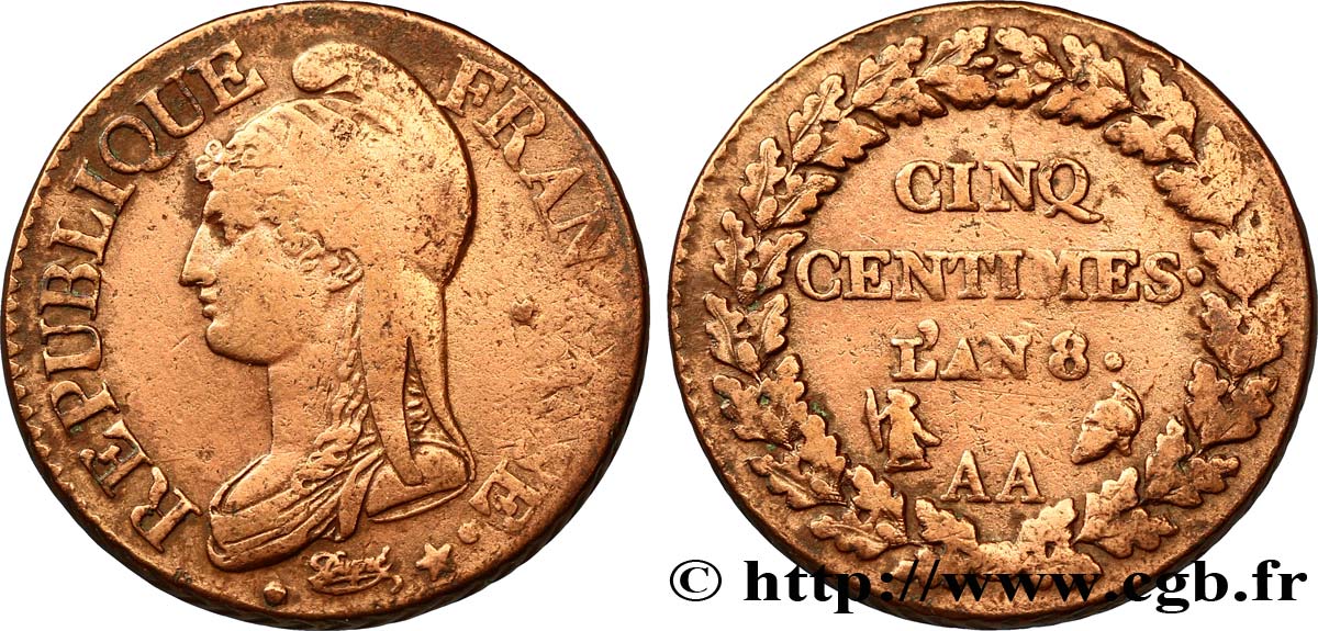 Cinq centimes Dupré, grand module 1800 Metz F.115/102 BC35 