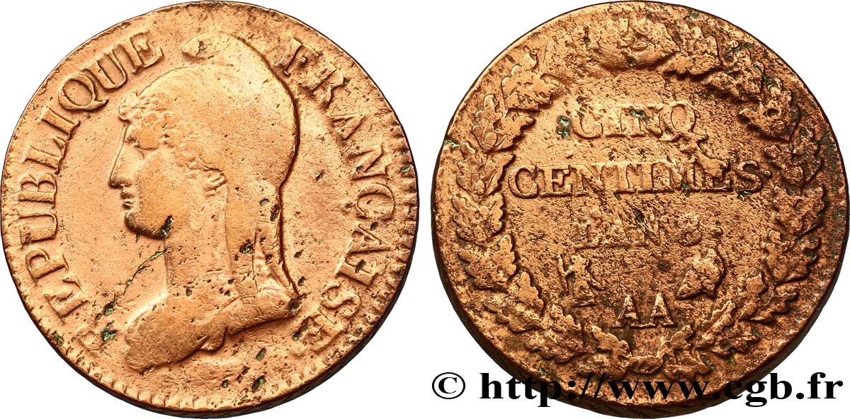 Cinq centimes Dupré, grand module 1800 Metz F.115/102 TB35 