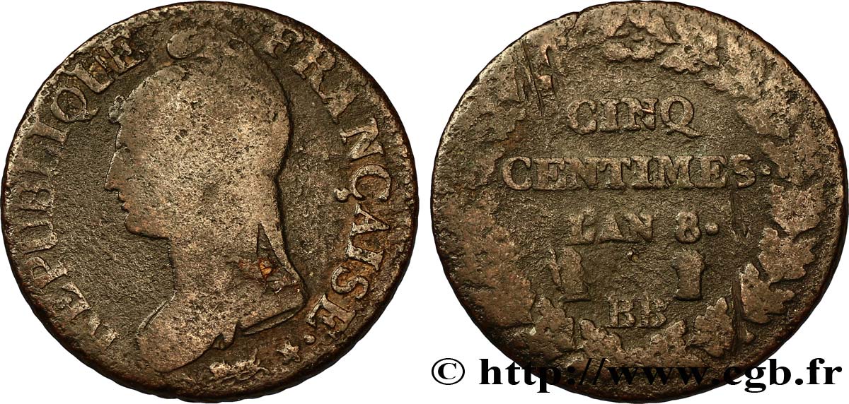 Cinq centimes Dupré, grand module 1800 Strasbourg F.115/118 B10 