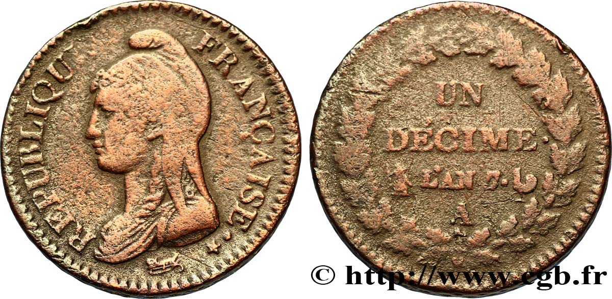 Un décime Dupré, grand module 1799 Paris F.129/22 TB35 