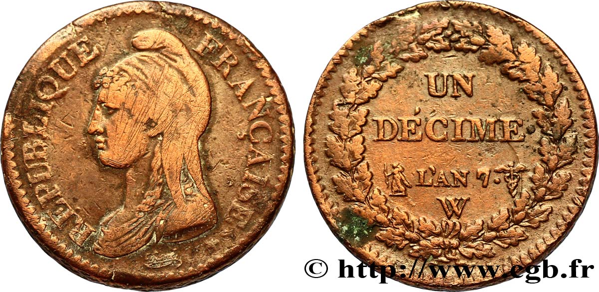 Un décime Dupré, grand module 1799 Lille F.129/47 TB35 