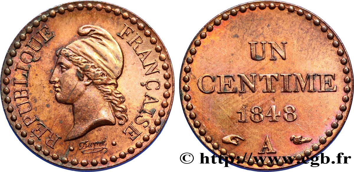 Un centime Dupré, IIe République 1848 Paris F.101/1 SUP62 