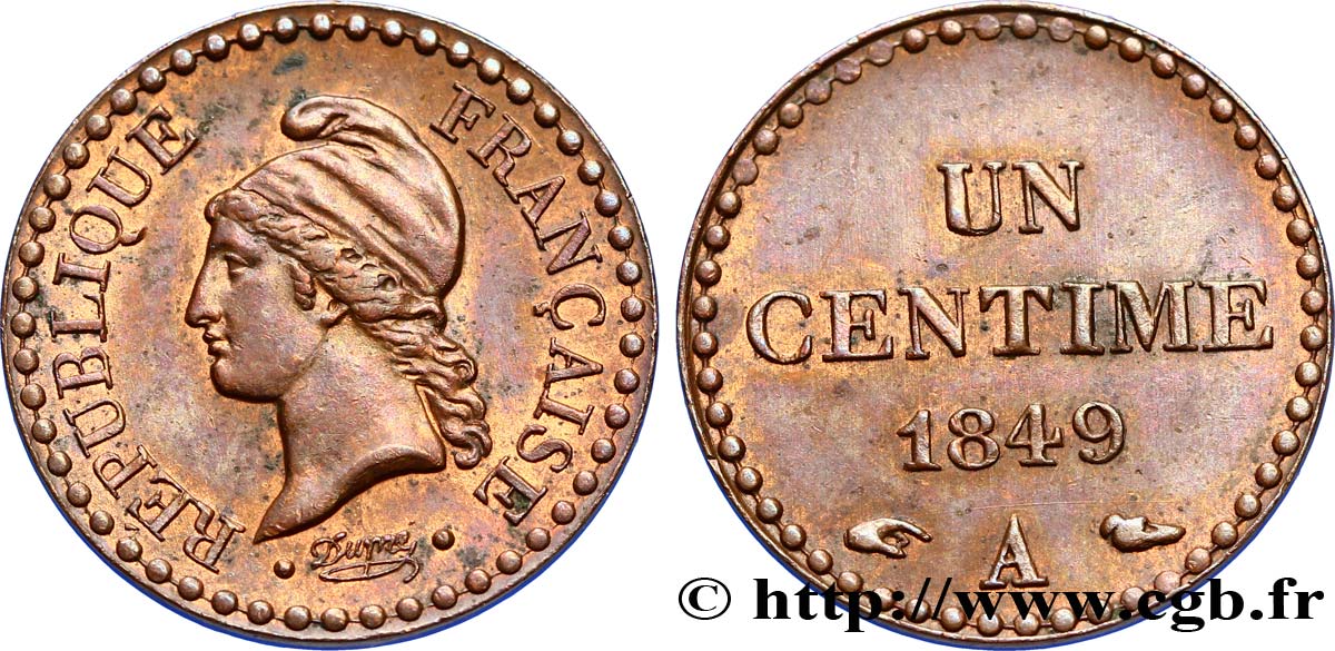Un centime Dupré, IIe République 1849 Paris F.101/2 SUP62 