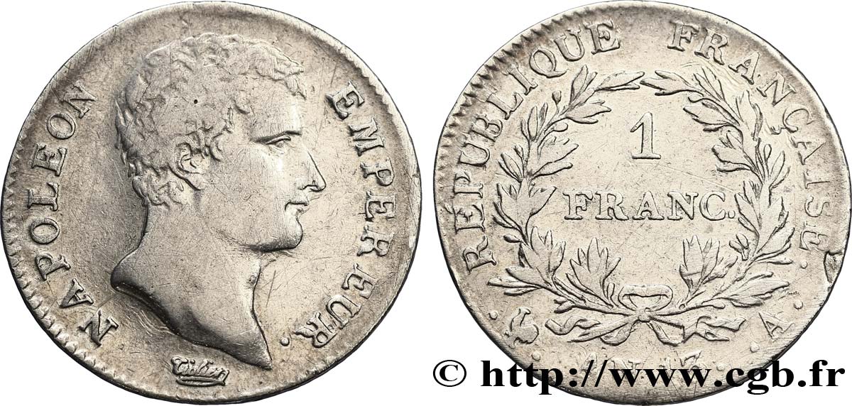 1 franc Napoléon Empereur, Calendrier révolutionnaire 1805 Paris F.201/14 TB30 