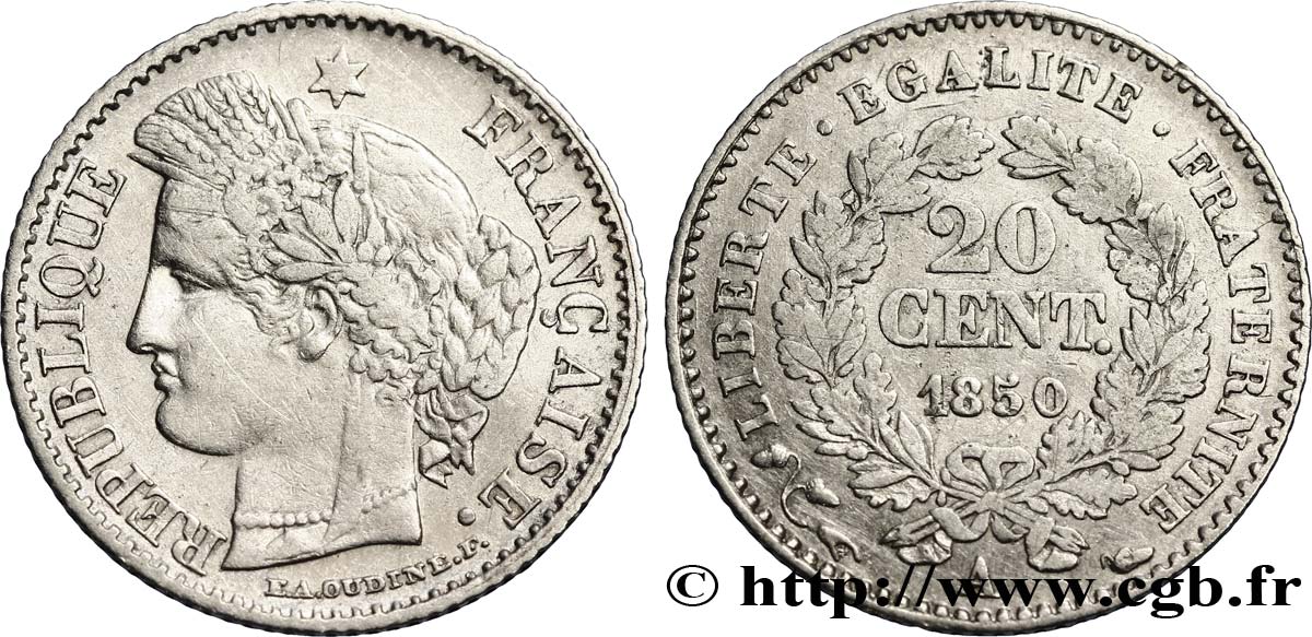 20 centimes Cérès, IIe République 1850 Paris F.146/3 TTB45 