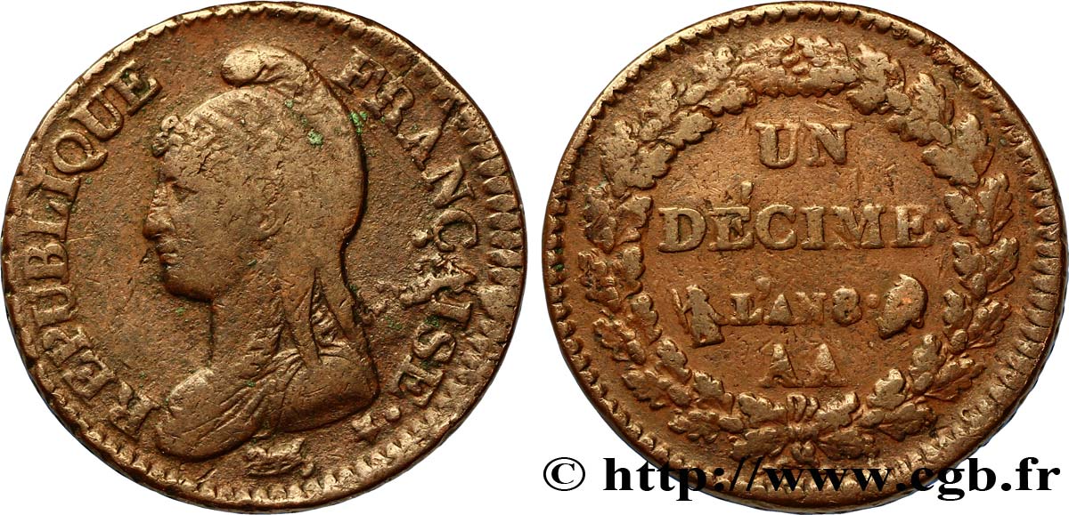 Un décime Dupré, grand module 1800 Metz F.129/54 TB25 