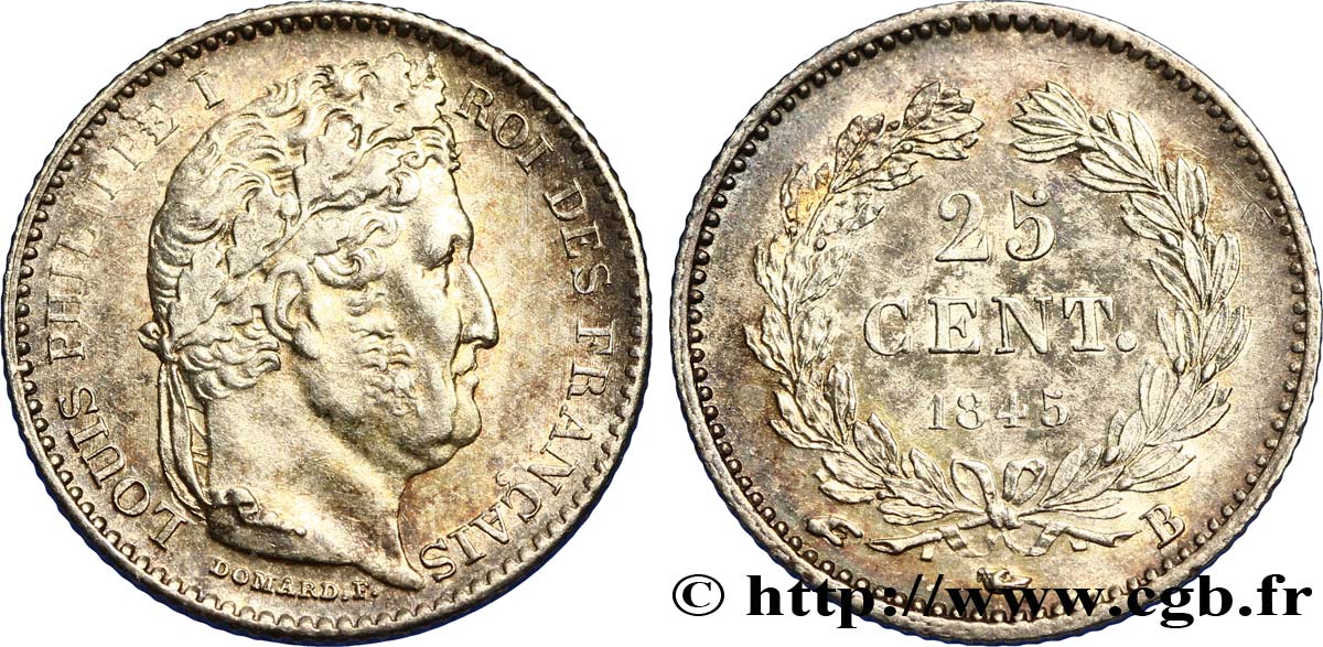 25 centimes Louis-Philippe 1845 Rouen F.167/1 SUP58 