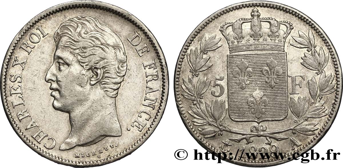 5 francs Charles X, 2e type 1829 Paris F.311/27 AU50 
