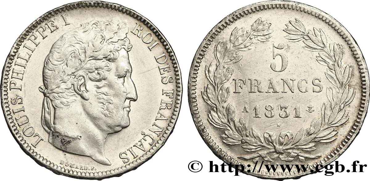 5 francs Ier type Domard, tranche en relief 1831 Paris F.320/1 SS53 