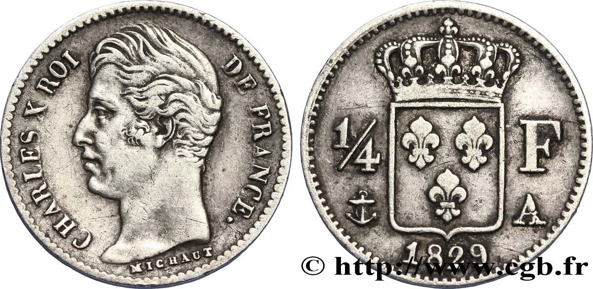 1/4 franc Charles X 1829 Paris F.164/29 TTB45 
