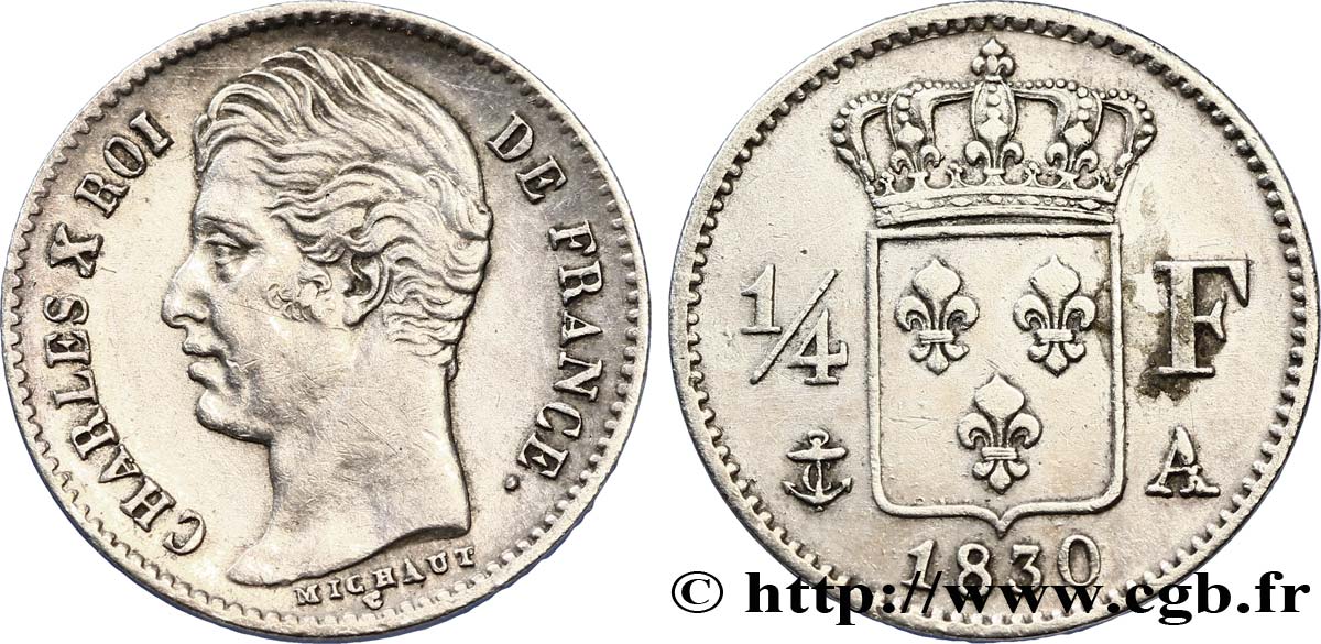 1/4 franc Charles X 1830 Paris F.164/39 TTB50 