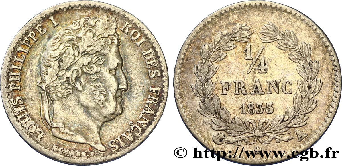1/4 franc Louis-Philippe 1833 Paris F.166/30 TTB48 