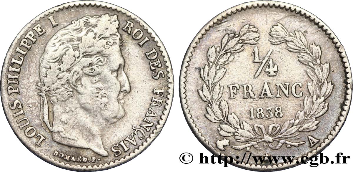 1/4 franc Louis-Philippe 1838 Paris F.166/69 TTB45 