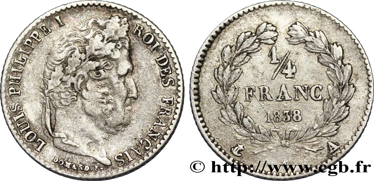 1/4 franc Louis-Philippe 1838 Paris F.166/69 TTB45 