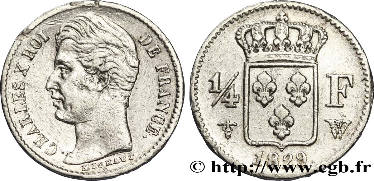 1/4 franc Charles X 1829 Lille F.164/38 TTB48 
