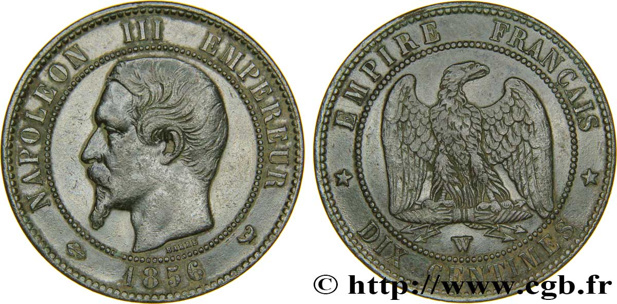 Dix centimes Napoléon III, tête nue 1856 Lille F.133/40 TTB52 