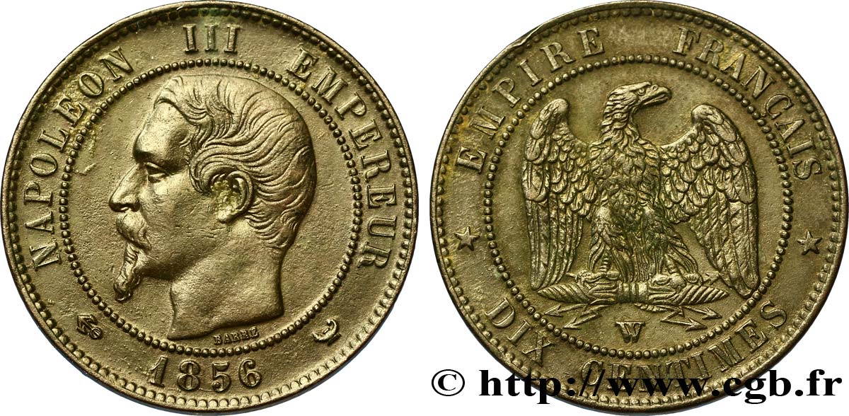 Dix centimes Napoléon III, tête nue 1856 Lille F.133/40 TTB54 