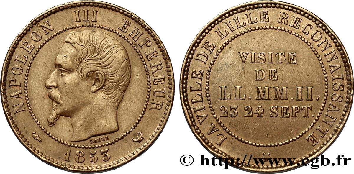 Module de dix centimes, Visite impériale à Lille les 23 et 24 septembre 1853 1853 Lille VG.3365  TTB48 