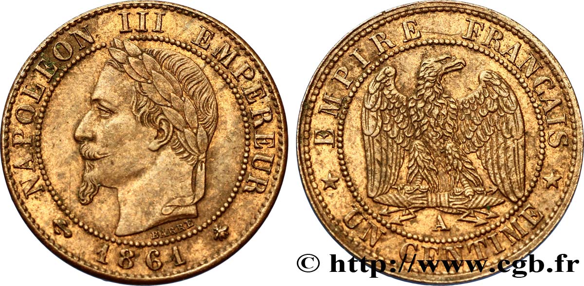 Un centime Napoléon III, tête laurée 1861 Paris F.103/1 TTB54 