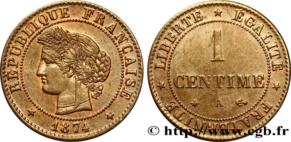 1 centime Cérès 1874 Paris F.104/3 SS54 