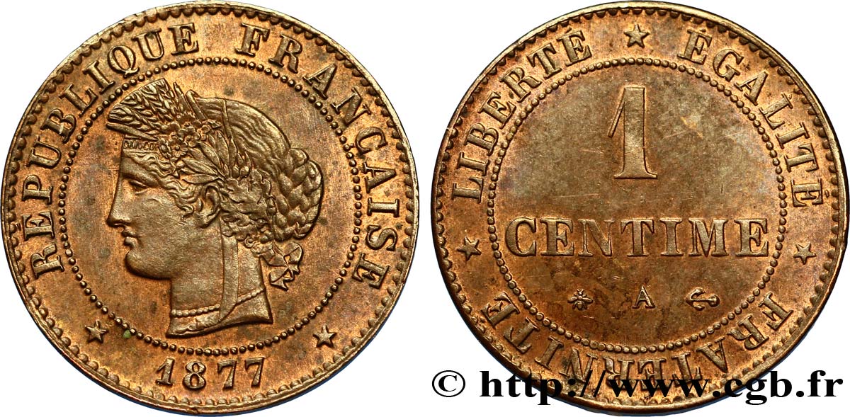 1 centime Cérès 1877 Paris F.104/6 AU58 