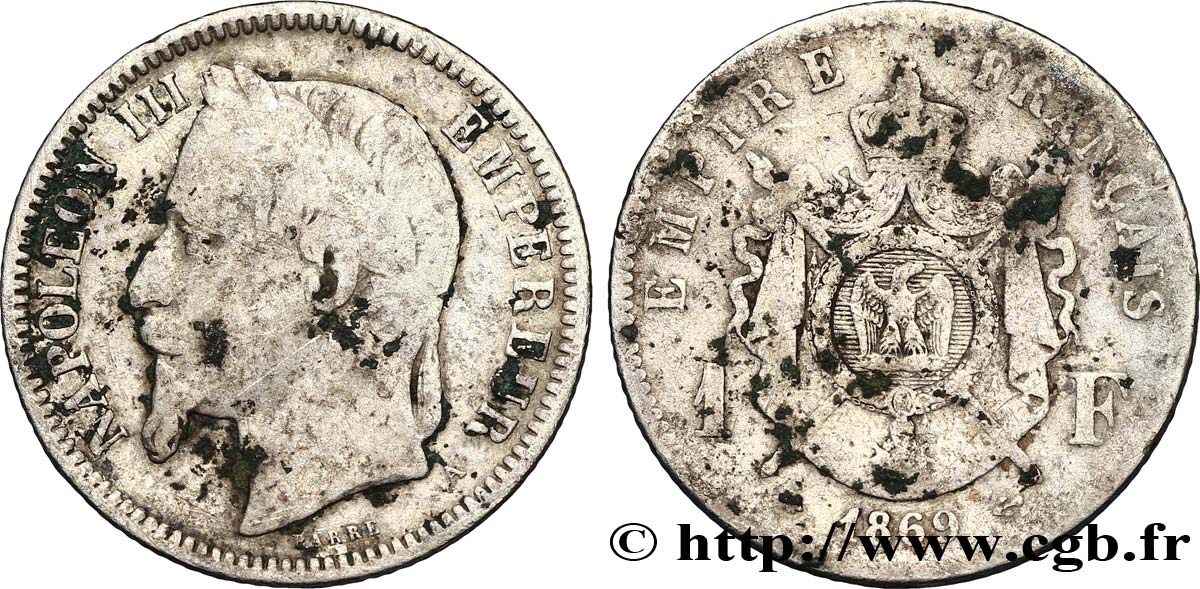 1 franc Napoléon III, tête laurée 1869 Paris F.215/14 B12 